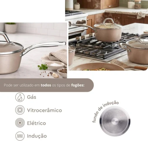 Conjunto de Panelas Brinox Antiaderente Essenza Nude 4 Peças Indução - Imagem 3