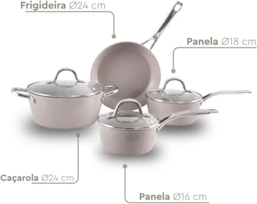 Conjunto de Panelas Brinox Antiaderente Essenza Nude 4 Peças Indução - Imagem 4
