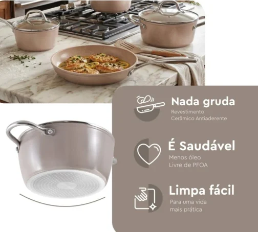 Conjunto de Panelas Brinox Antiaderente Essenza Nude 4 Peças Indução - Imagem 5
