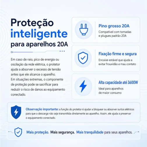 DPS Protetor Contra Surtos 20A(Pino Grosso) Bivolt 3600W Padrão BR 3 Pinos - Imagem 3