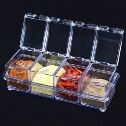 Porta Temperos Condimentos potes Acrilico organizador Com Colher Para Cozinha - Imagem 2