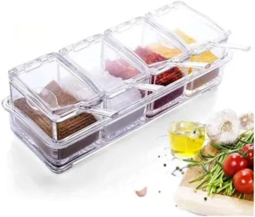 Porta Temperos Condimentos potes Acrilico organizador Com Colher Para Cozinha - Imagem 4