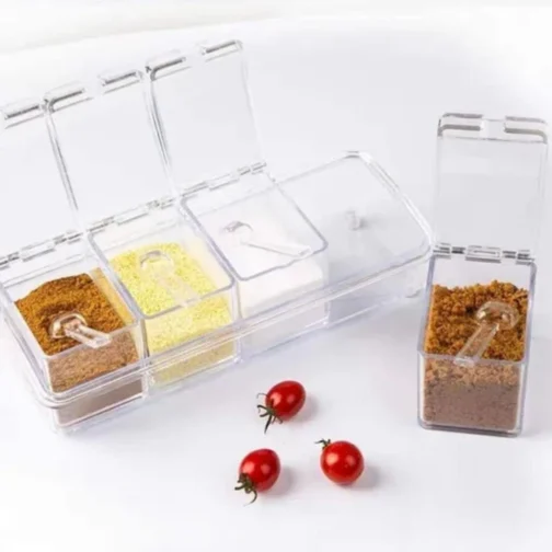 Porta Temperos Condimentos potes Acrilico organizador Com Colher Para Cozinha - Imagem 5