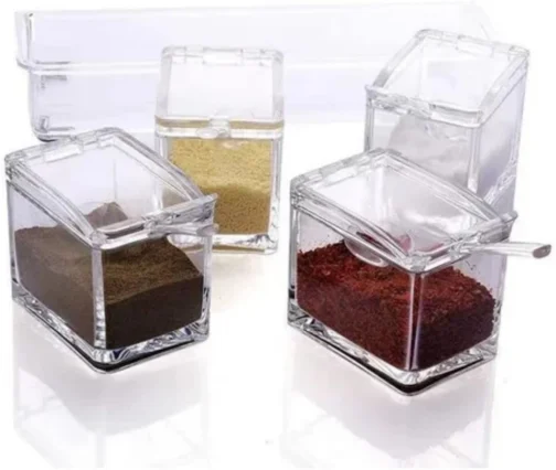 Porta Temperos Condimentos potes Acrilico organizador Com Colher Para Cozinha - Imagem 6