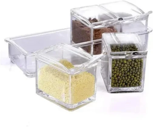 Porta Temperos Condimentos potes Acrilico organizador Com Colher Para Cozinha - Imagem 7