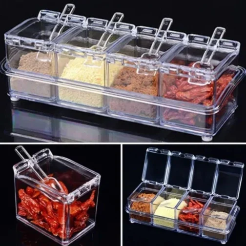 Porta Temperos Condimentos potes Acrilico organizador Com Colher Para Cozinha - Imagem 8
