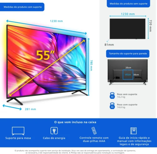 PHILIPS, Smart TV, Ambilight THE ONE 55" 4K 144 Hz, Titan OS, 55PUG8929/78, P5, DTS Play-Fi, Freesync, Dolby Vision e Atmos, 40 WRMS - Imagem 10