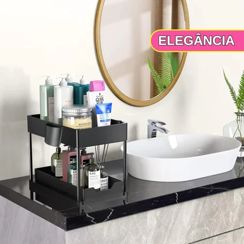 Organizador de Armazenamento com 2 Camadas e Gaveta Deslizante Ideal para Pias, Cozinha, Banheiro, Sala e Escritório Design Compacto, Resistente e Fácil de Montar - Imagem 2