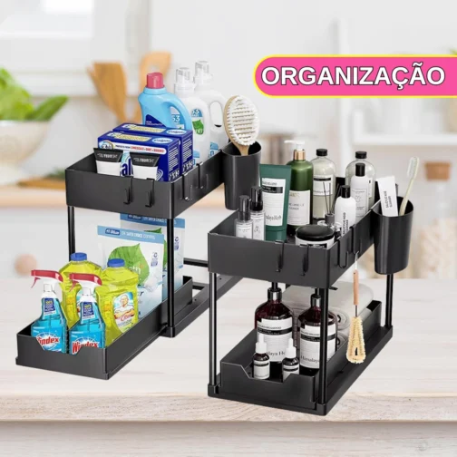 Organizador de Armazenamento com 2 Camadas e Gaveta Deslizante Ideal para Pias, Cozinha, Banheiro, Sala e Escritório Design Compacto, Resistente e Fácil de Montar - Imagem 4