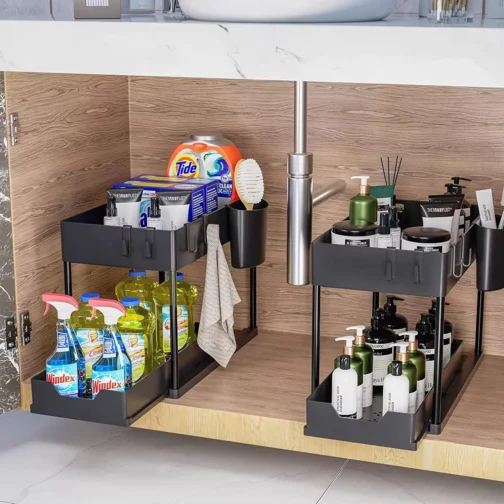 Organizador de Armazenamento com 2 Camadas e Gaveta Deslizante Ideal para Pias, Cozinha, Banheiro, Sala e Escritório Design Compacto, Resistente e Fácil de Montar - Imagem 7
