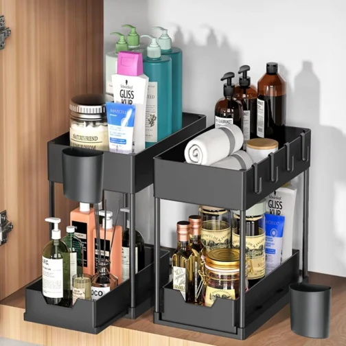 Organizador de Armazenamento com 2 Camadas e Gaveta Deslizante Ideal para Pias, Cozinha, Banheiro, Sala e Escritório Design Compacto, Resistente e Fácil de Montar - Imagem 8