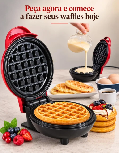 Mini Maquina de Waffle Eletrica Portatil 110V Antiaderente Compacta Domestica Redonda para Waffles Crocantes Facil de Usar para Cafe da Manha Lanche Rápido Eletroportatil de Cozinha - Imagem 2