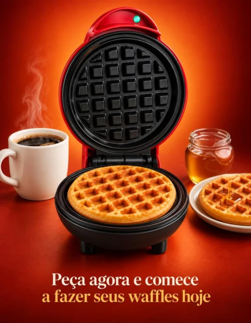 Mini Maquina de Waffle Eletrica Portatil 110V Antiaderente Compacta Domestica Redonda para Waffles Crocantes Facil de Usar para Cafe da Manha Lanche Rápido Eletroportatil de Cozinha - Imagem 7