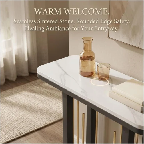 MXL&LJB Mesa de console estreita com armazenamento, montagem sem ferramentas e parte superior resistente a arranhões, economiza espaço para apartamentos e espaços pequenos (dourado + preto, 60 cm) - Imagem 4