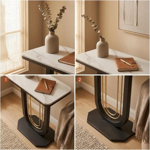MXL&LJB Mesa de console estreita com armazenamento, montagem sem ferramentas e parte superior resistente a arranhões, economiza espaço para apartamentos e espaços pequenos (dourado + preto, 60 cm) - Imagem 6