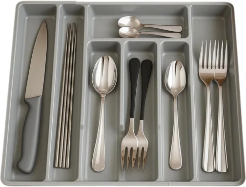 Organizador de Talheres Extensível 5 a 7 Divisórias Cinza | Porta Utensílios para Gaveta de Cozinha | Ajustável, Resistente e Prático - Imagem 3