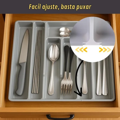 Organizador de Talheres Extensível 5 a 7 Divisórias Cinza | Porta Utensílios para Gaveta de Cozinha | Ajustável, Resistente e Prático - Imagem 4