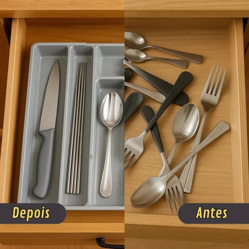 Organizador de Talheres Extensível 5 a 7 Divisórias Cinza | Porta Utensílios para Gaveta de Cozinha | Ajustável, Resistente e Prático - Imagem 5