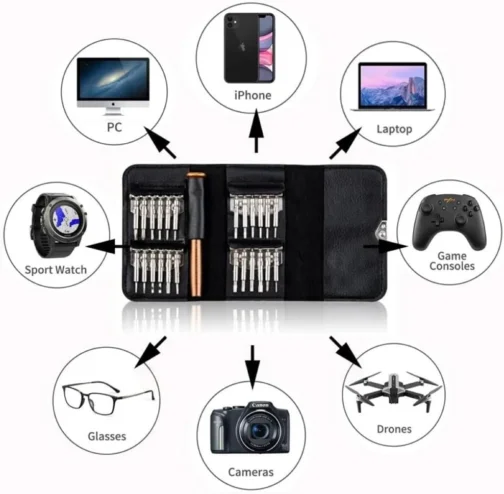 Kit de Chaves de Precisão 24 em 1, Estojo Portátil com Chaves Magnéticas, Preto, para Eletrônicos, Computadores, Celulares, Óculos, Relógios - Imagem 2