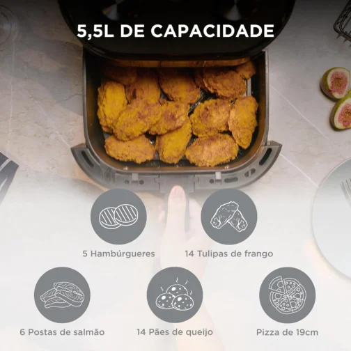 Fritadeira Midea Air Fryer 5,5L, design de dois botões, ampla faixa de temperatura de 80°C a 200°C, cesto antiaderente e prato para vegetais, 1900W, 220V, FWM55P2 - Imagem 2