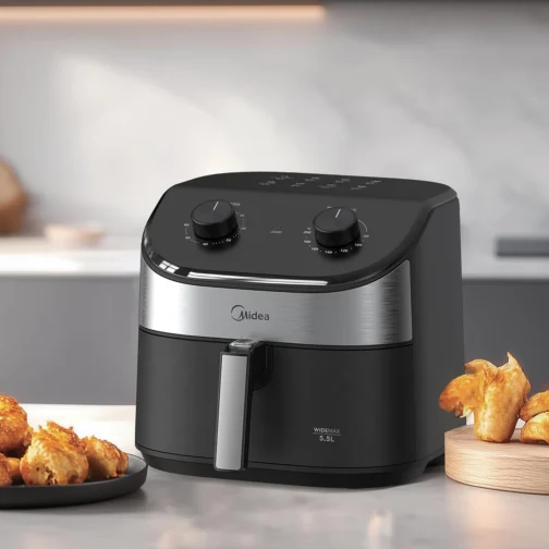 Fritadeira Midea Air Fryer 5,5L, design de dois botões, ampla faixa de temperatura de 80°C a 200°C, cesto antiaderente e prato para vegetais, 1900W, 220V, FWM55P2 - Imagem 7