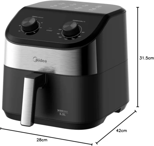 Fritadeira Midea Air Fryer 5,5L, design de dois botões, ampla faixa de temperatura de 80°C a 200°C, cesto antiaderente e prato para vegetais, 1900W, 220V, FWM55P2 - Imagem 8
