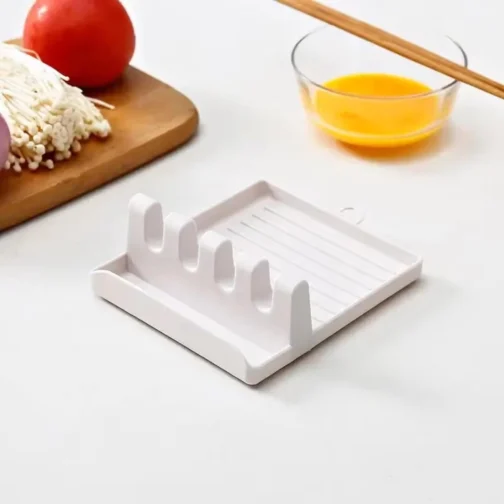 Descanso de Colher e Tampa de Panela com Suporte para Talheres, Organizador de Cozinha com Bandeja Coletora, Plástico, Branco Bege - Imagem 2