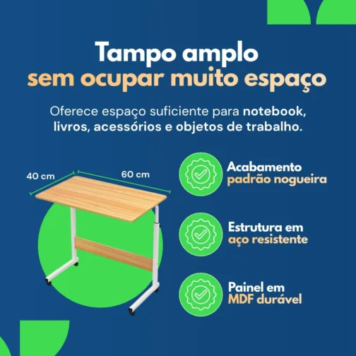 Mesa Ajustável Dobrável para Notebook com Rodinhas - Imagem 4
