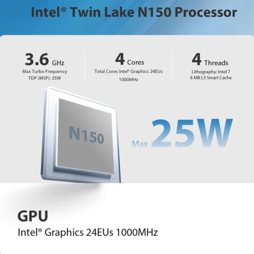 Beelink Mini PC Mini S13, 13º Intel Twin Lake-N150 (até 3,6 GHz, N100 atualizado), SSD M.2 DDR4 de 16 GB de 500 GB, suporte para mini computador desktop 4K Dual Display/USB 3.2/WiFi 6/BT 5.2 para HTPC - Imagem 2
