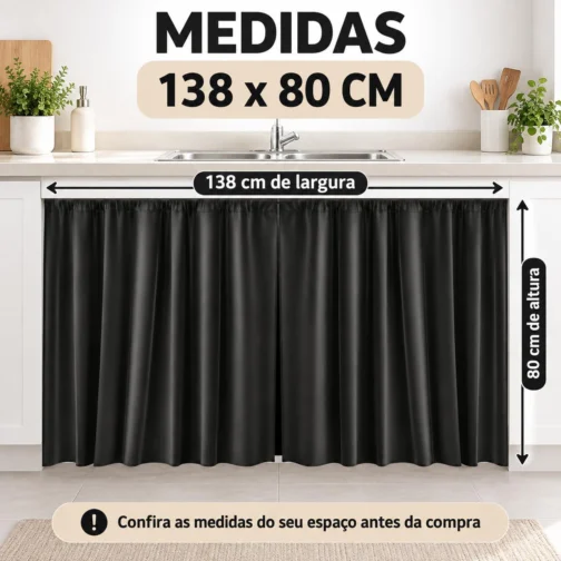 Cortina para Pia Cozinha PVC Preta 138x80cm Antimofo Fácil Limpeza - Imagem 2