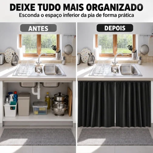 Cortina para Pia Cozinha PVC Preta 138x80cm Antimofo Fácil Limpeza - Imagem 6