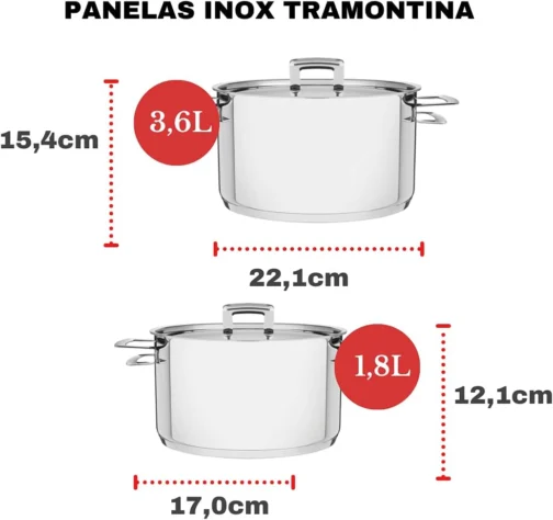 Jogo de Panelas Fundo Triplo com Tampa Plana 5 Peças, Tramontina, 65400010, Inox - Imagem 5