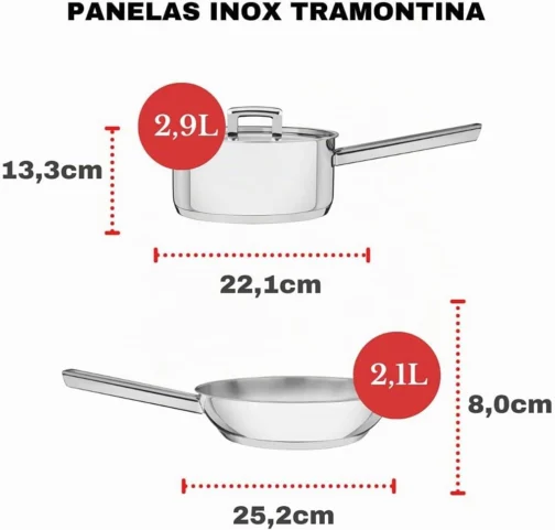 Jogo de Panelas Fundo Triplo com Tampa Plana 5 Peças, Tramontina, 65400010, Inox - Imagem 6