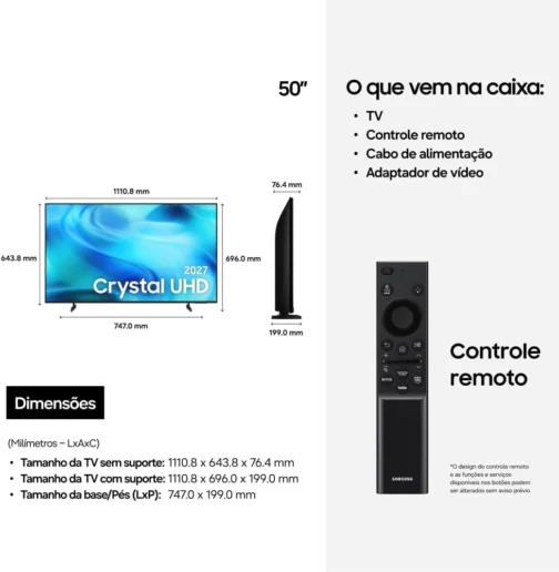 Samsung Smart TV 50" Crystal UHD 4K U8000H 26/2027, Vision AI Companion, Modo Estádio, Xbox Cloud Gaming - Imagem 8