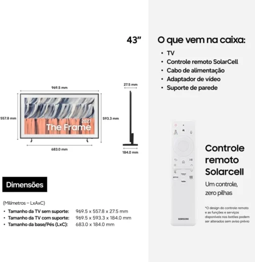 Samsung Vision AI TV 43" The Frame 4K LS03H 26/2027, Tela Matte antirreflexo, Suporte de parede incluso, Dolby Atmos - Imagem 4