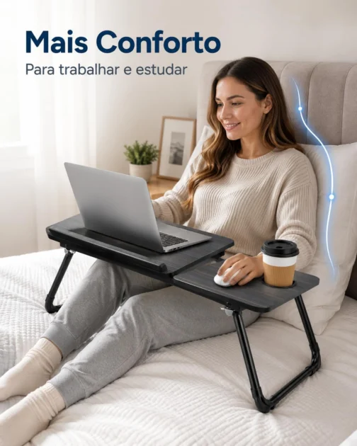 Suporte para Notebook, Mesa Notebook Cama,com Porta-Copos Ajuste de Ângulo,Portátil Dobrável 56x33CM - Imagem 2