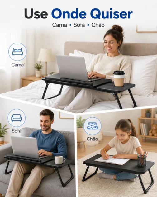 Suporte para Notebook, Mesa Notebook Cama,com Porta-Copos Ajuste de Ângulo,Portátil Dobrável 56x33CM - Imagem 3