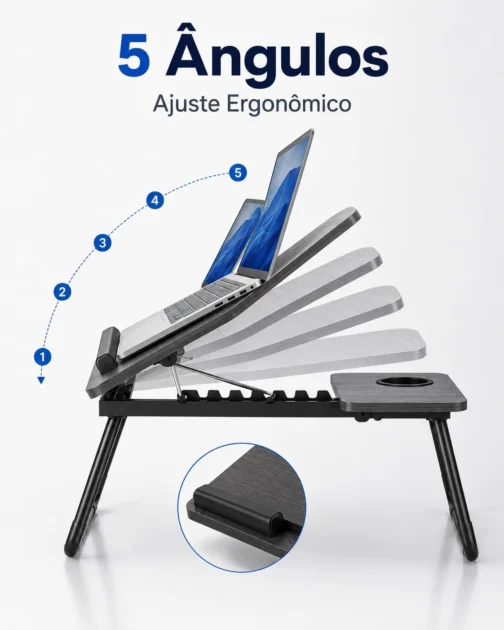 Suporte para Notebook, Mesa Notebook Cama,com Porta-Copos Ajuste de Ângulo,Portátil Dobrável 56x33CM - Imagem 4