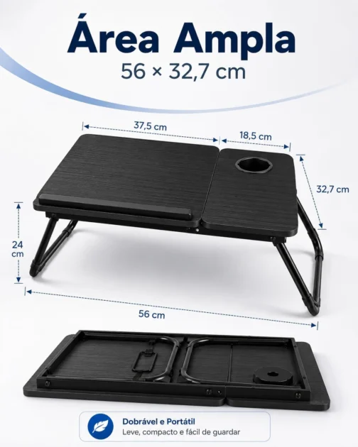 Suporte para Notebook, Mesa Notebook Cama,com Porta-Copos Ajuste de Ângulo,Portátil Dobrável 56x33CM - Imagem 5