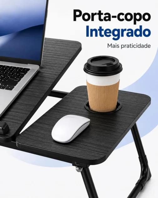 Suporte para Notebook, Mesa Notebook Cama,com Porta-Copos Ajuste de Ângulo,Portátil Dobrável 56x33CM - Imagem 6