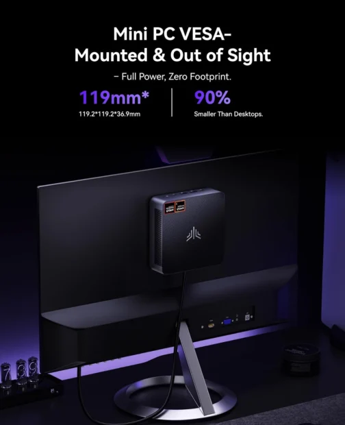 KAMRUI Mini PC AM21, AMD Ryzen 7 8745HS (8C/16T, até 4,9GHz), 32GB DDR5 5600MHz RAM, 1TB M.2 2280 PCIe 4.0 SSD, mini computador desktop com Radeon 780M, USB4, Quad Display, LAN dupla, HDMI, WiFi 6 - Imagem 9