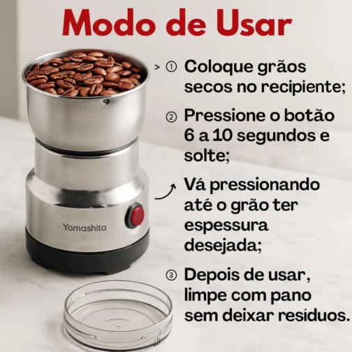 Moedor de Café Elétrico Triturador de Grãos, Sementes, Especiarias, Temperos, Amendoim, Ervas Secas, Portátil e Rápido com Lâminas Inox, Tampa Transparente, Baixo Ruído, Uso Doméstico e Cozinha - Imagem 6