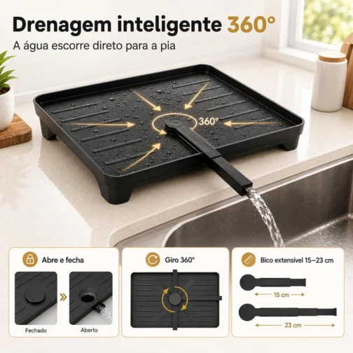 Escorredor de Louça 2 Andares Inox Preto com Porta Talheres Organizador - Imagem 8