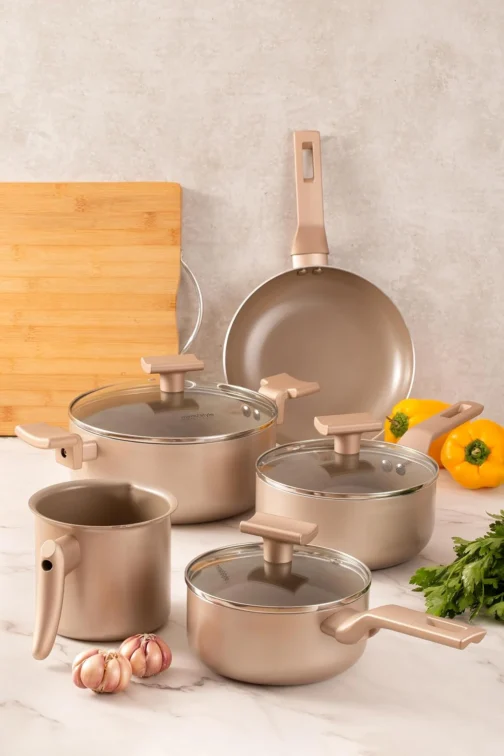 Mimo Style Conjunto 5 Panelas Sartin Cook Estrutura em Alumínio Revestida em Cerâmica, Base Alto Relevo. Tampa Vidro Temperado Alças e Cabos Soft-Touch. Fogão a Gás, Elétrico e Vitrocerâmico - Imagem 2