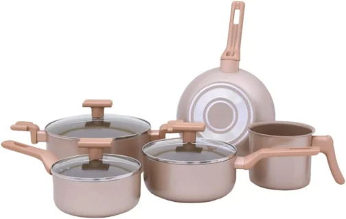 Mimo Style Conjunto 5 Panelas Sartin Cook Estrutura em Alumínio Revestida em Cerâmica, Base Alto Relevo. Tampa Vidro Temperado Alças e Cabos Soft-Touch. Fogão a Gás, Elétrico e Vitrocerâmico - Imagem 4