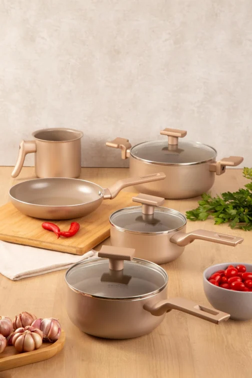 Mimo Style Conjunto 5 Panelas Sartin Cook Estrutura em Alumínio Revestida em Cerâmica, Base Alto Relevo. Tampa Vidro Temperado Alças e Cabos Soft-Touch. Fogão a Gás, Elétrico e Vitrocerâmico - Imagem 7